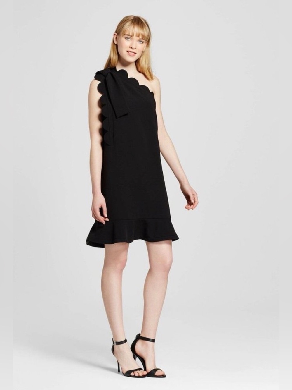 Victoria Beckham Black One-Shoulder Scallop-Trim Dress